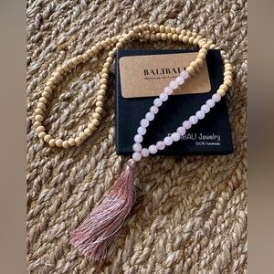 Rose Quartz Wooden Beaded Women’s Tassel Necklace by BaliBali Handmade NWT